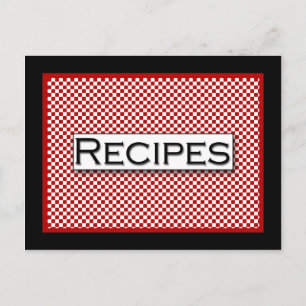 Tarjeta de receta de Gingham Check Red Black White