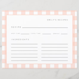 Tarjeta de receta de Gingham Recipes Rubor Pink Ch