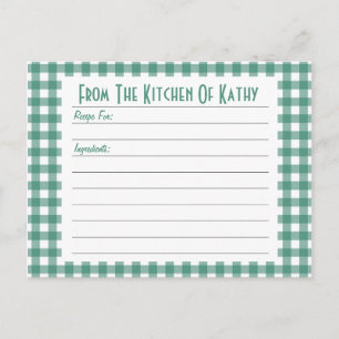 Tarjeta de Receta de Gingham Verde