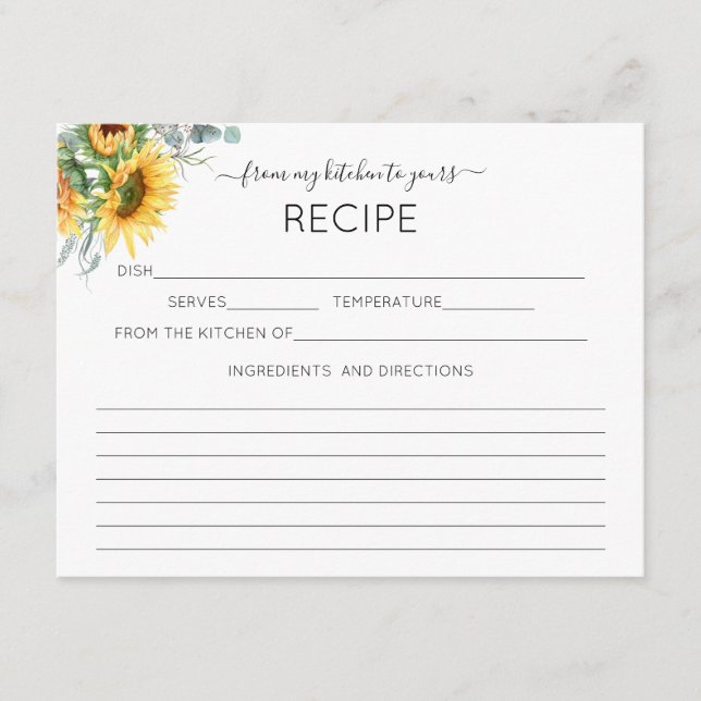 Tarjeta de receta de girasol acuático (Anverso)