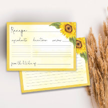 Tarjeta de receta de girasol acuático