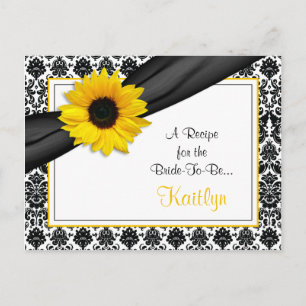 Tarjeta de receta de girasol amarillo Damask para
