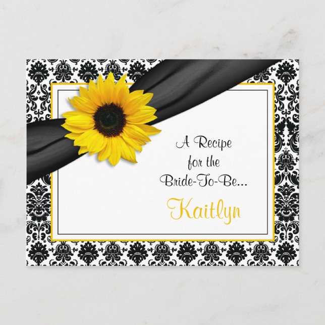 Tarjeta de receta de girasol amarillo Damask para  (Anverso)