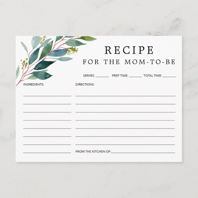 Tarjeta de receta de Greenery Baby Shower (Anverso)