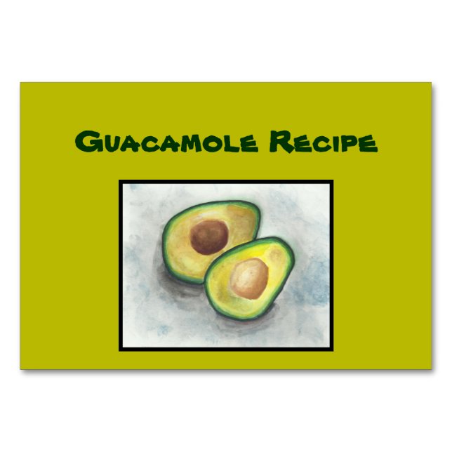 Tarjeta de receta de Guacamole. Aguacate en acuare (Anverso)