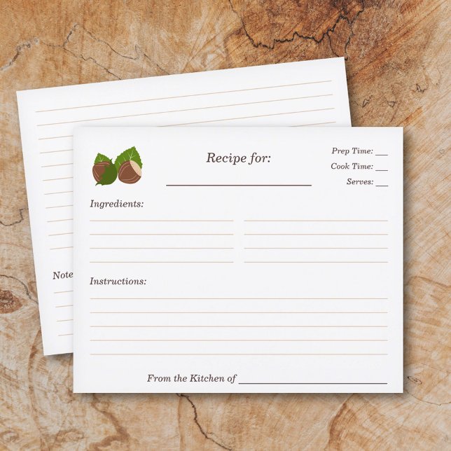 Tarjeta de receta de Hazelnut Bridal Shower (Hazelnuts Recipe Card)