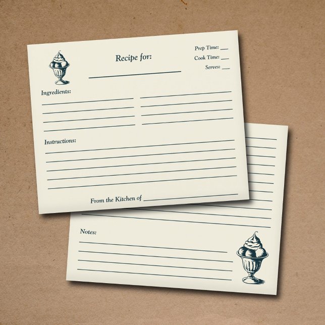 Tarjeta de receta de helado vintage Sundae Bridal  (Vintage Ice Cream Sundae Bridal Shower Recipe Card)