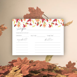 Tarjeta de receta de hojas de otoño en acuarela