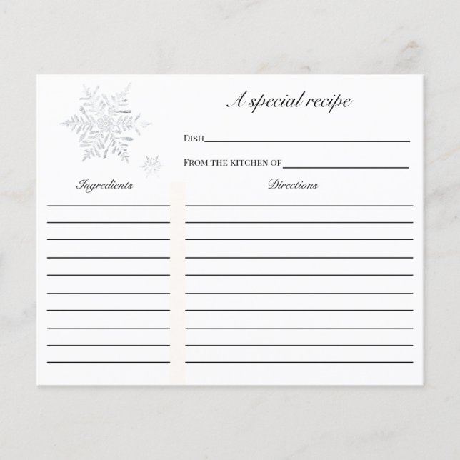 Tarjeta de receta de invierno Snowflake Bridal Sho (Anverso)