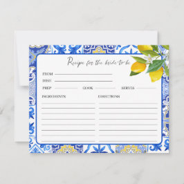 Tarjeta de receta de la ducha de la novia Lemon ma
