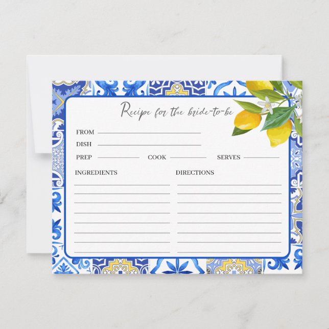 Tarjeta de receta de la ducha de la novia Lemon ma (Anverso)