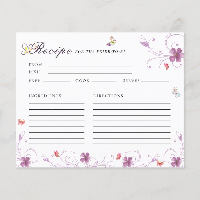 Tarjeta de receta de la ducha de mariposa de prima (Anverso)