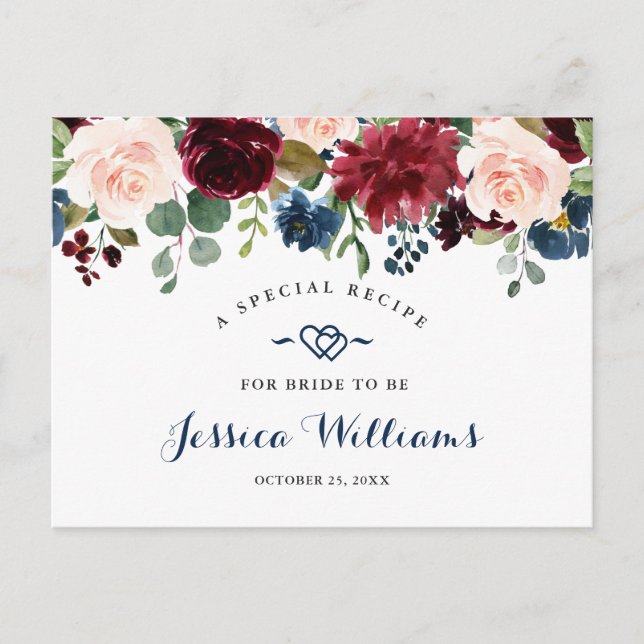 Tarjeta de receta de la ducha de novia azul de la  (Anverso)