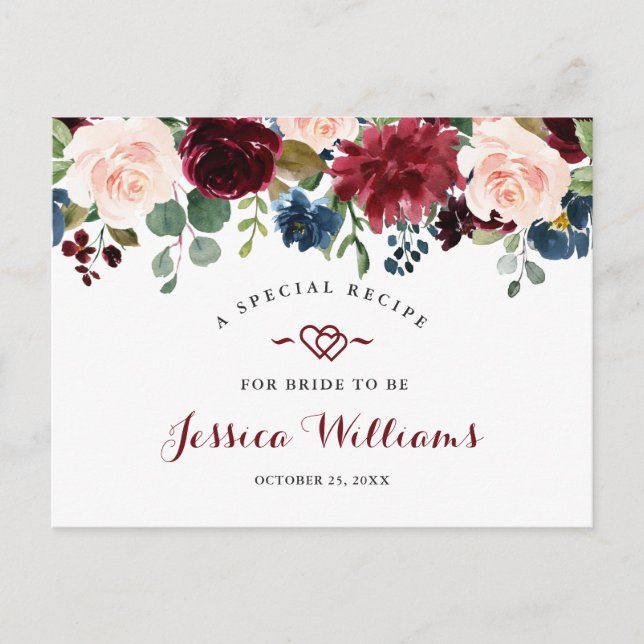 Tarjeta de receta de la ducha de novia azul de la  (Anverso)