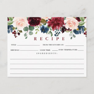 Tarjeta de receta de la ducha de novia azul de la