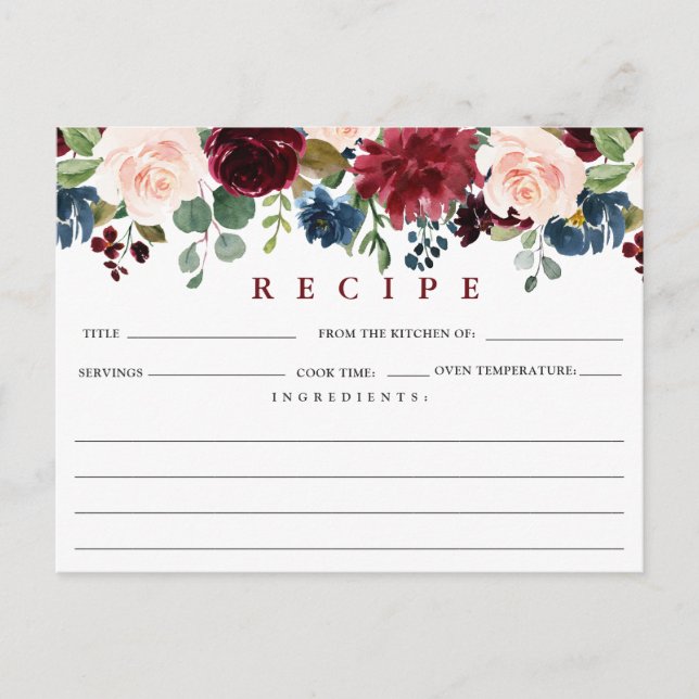 Tarjeta de receta de la ducha de novia azul de la  (Anverso)