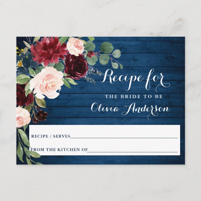 Tarjeta de receta de la ducha de novia azul de la  (Anverso)