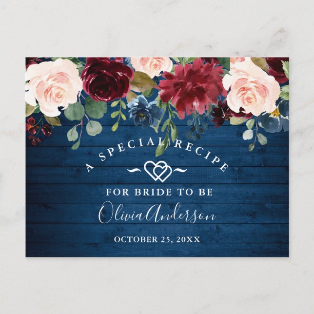 Tarjeta de receta de la ducha de novia azul de la  (Anverso)