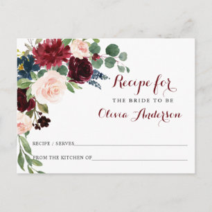 Tarjeta de receta de la ducha de novia azul de la 