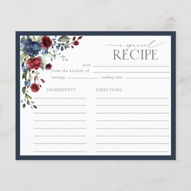 Tarjeta de receta de la ducha de novia azul de la  (Anverso)