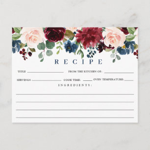 Tarjeta de receta de la ducha de novia azul de la 