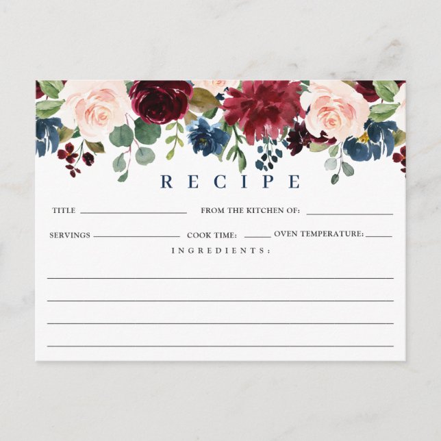 Tarjeta de receta de la ducha de novia azul de la  (Anverso)