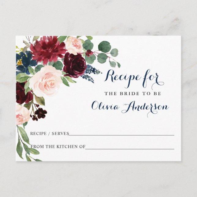 Tarjeta de receta de la ducha de novia azul de la  (Anverso)