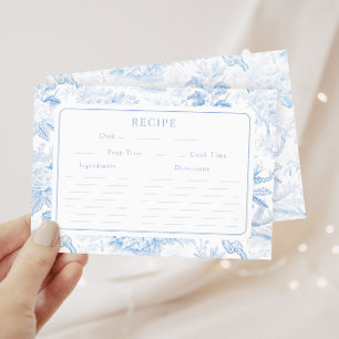 Tarjeta de receta de la ducha de novia Blue White 
