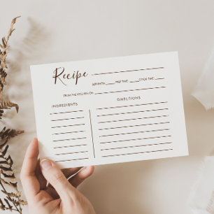 Tarjeta de receta de la ducha de novia caligráfica