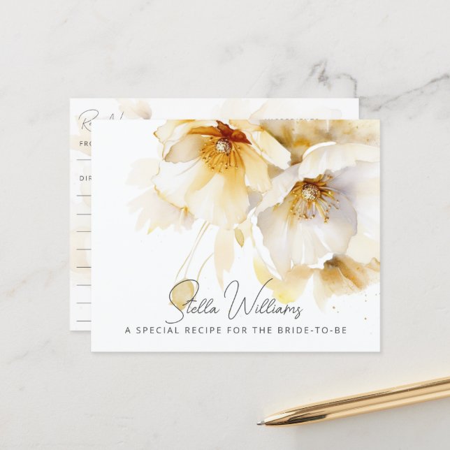 Tarjeta de receta de la ducha de novia con flores  (Anverso/Reverso In Situ)