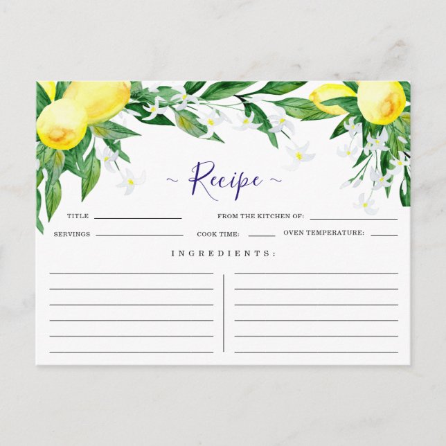 Tarjeta de receta de la ducha de novia con flores  (Anverso)