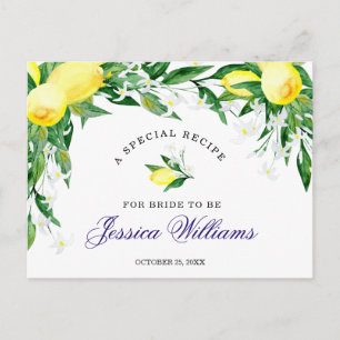 Tarjeta de receta de la ducha de novia con flores