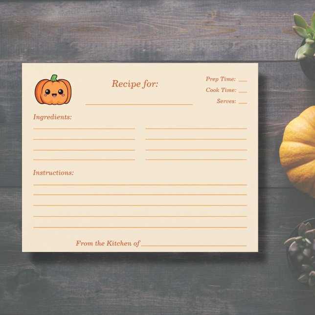 Tarjeta de receta de la ducha de novia cutáneo de  (Cute Pumpkin Recipe Card)