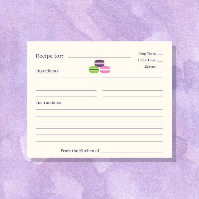 Tarjeta de receta de la ducha de novia de los Maca (French Macarons Bridal Shower Recipe Card)