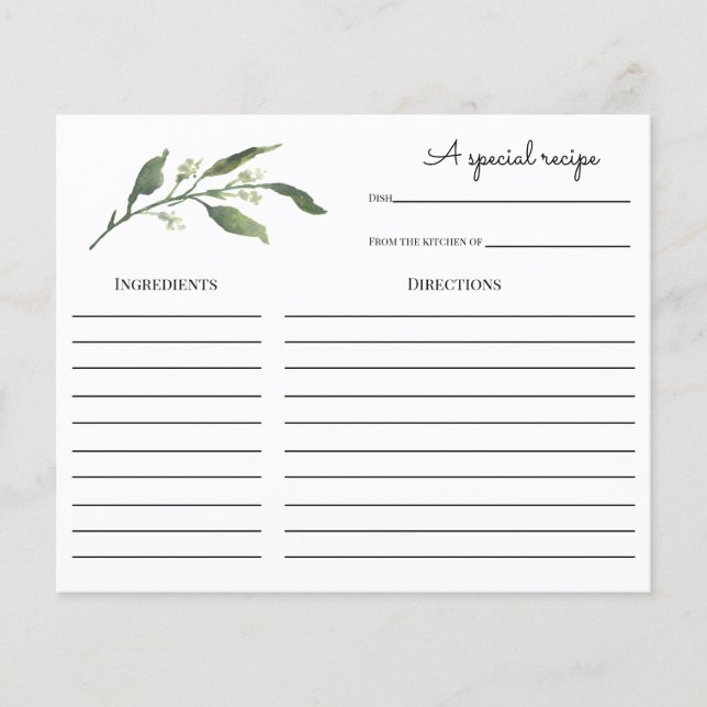 Tarjeta de receta de la ducha de novia del follaje (Anverso)
