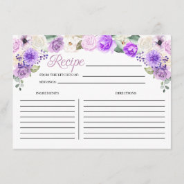Tarjeta de receta de la ducha de novia floral Purp