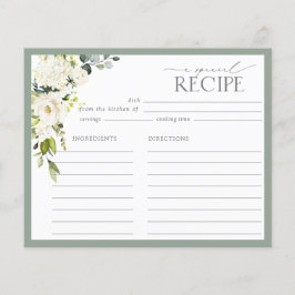 Tarjeta de receta de la ducha de novia floral verd
