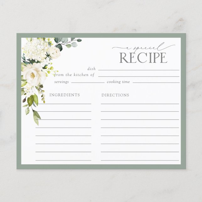 Tarjeta de receta de la ducha de novia floral verd (Anverso)