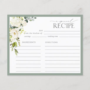 Tarjeta de receta de la ducha de novia floral verd