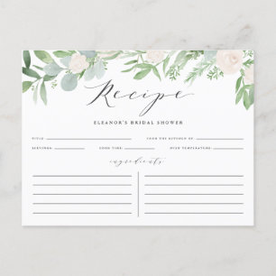 Tarjeta de receta de la ducha de novia gris floral