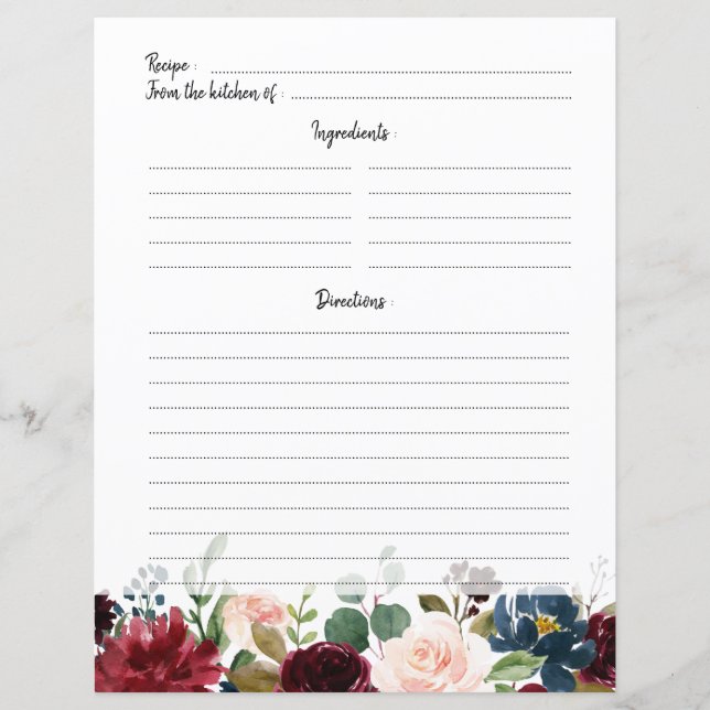 Tarjeta de receta de la ducha de novia Rubor de la (Anverso)