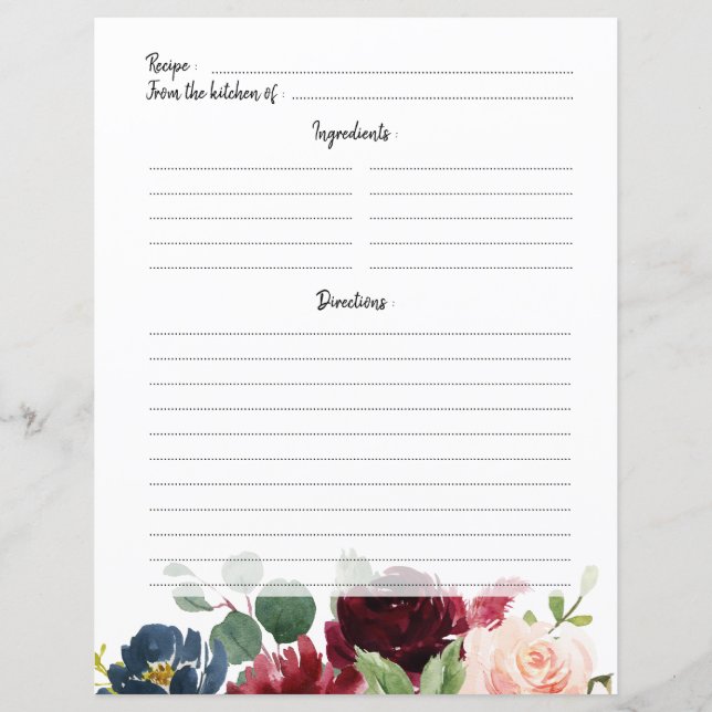 Tarjeta de receta de la ducha de novia Rubor de la (Reverso)