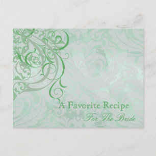Tarjeta de receta de la ducha verde verde de rococ