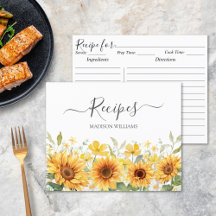 Tarjeta de receta de la familia de girasoles amari