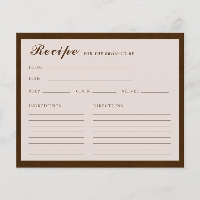 Tarjeta de receta de la novia Linen Espresso Brown (Anverso)