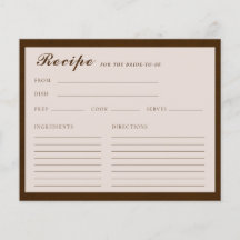 Tarjeta de receta de la novia Linen Espresso Brown