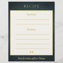 Tarjeta de receta de la tipografía de oro de la ma