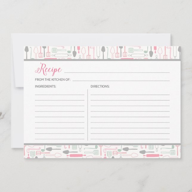 Tarjeta de receta de las herramientas de cocina ro (Anverso)