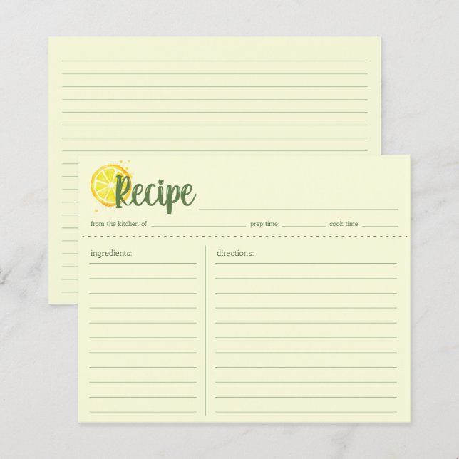 Tarjeta de Receta de Lemones Amarillos, Casa Nueva (Anverso / Reverso)