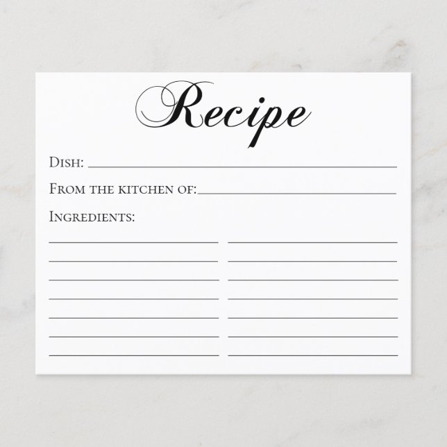 Tarjeta de Receta de Letra Elegante (Anverso)